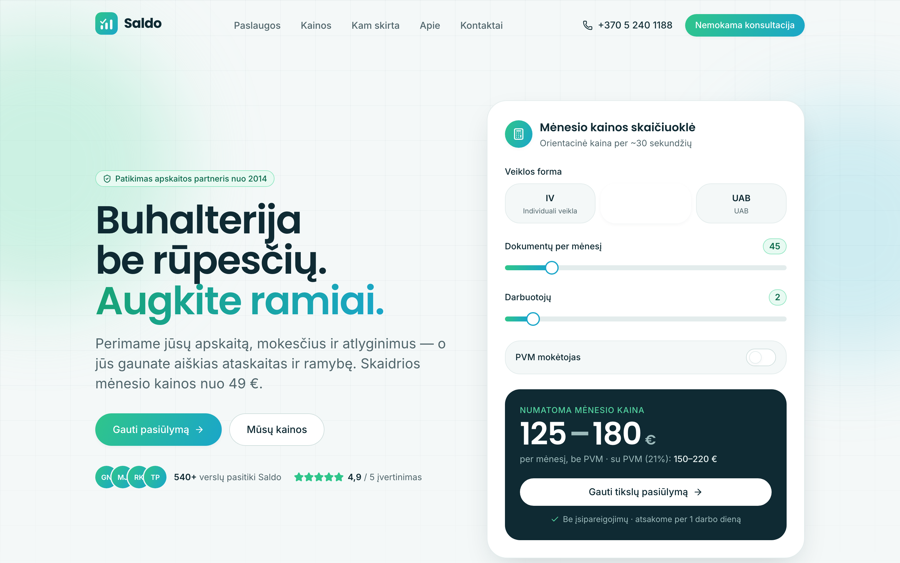 Saldo — website screenshot